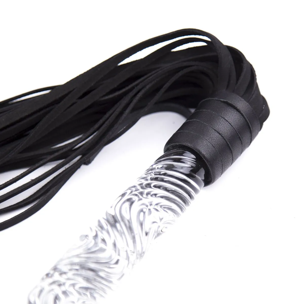 Kiotos - Luxe Flogger Met Glazen Handvat - Zwart