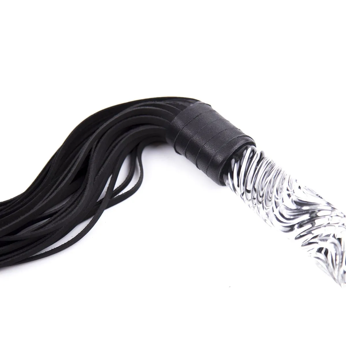 Kiotos - Luxe Flogger Met Glazen Handvat - Zwart