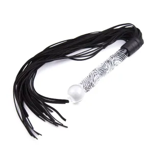 Kiotos - Luxe Flogger Met Glazen Handvat - Zwart