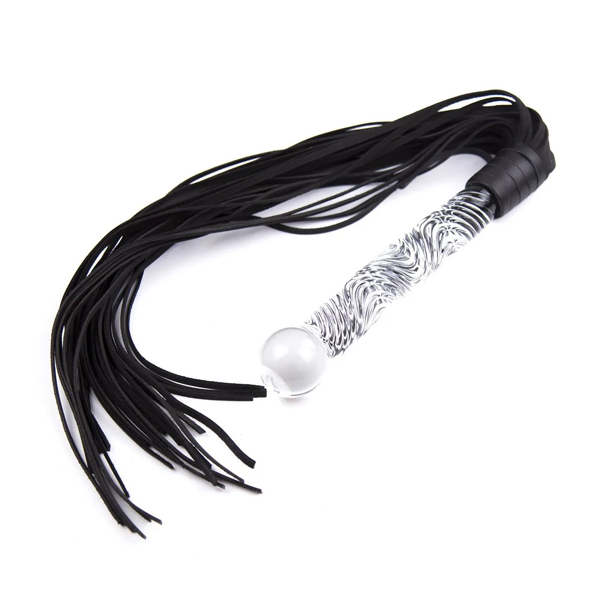 Kiotos - Luxe Flogger Met Glazen Handvat - Zwart