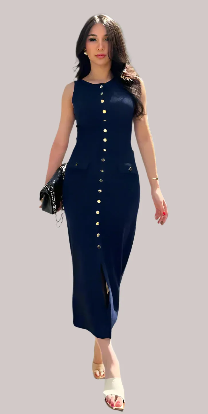 Knitted Button up Midi Dress