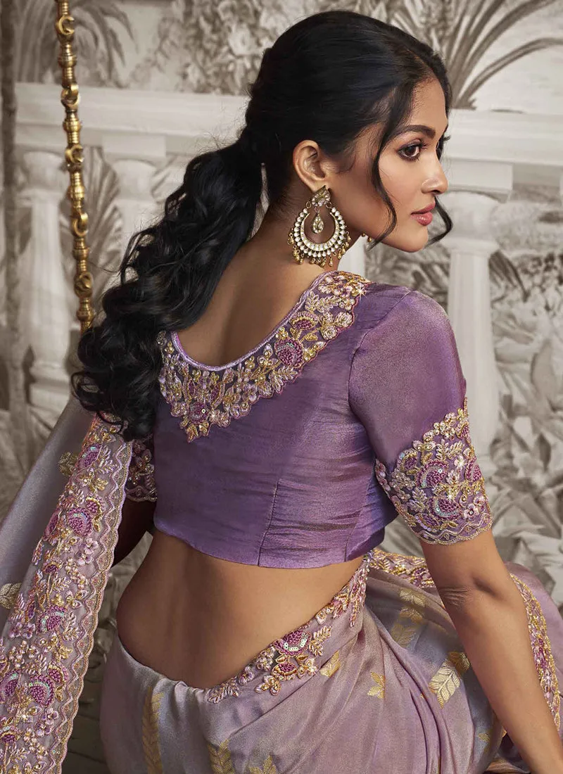 Lavender Multi Sequence Embroidery Wedding Saree