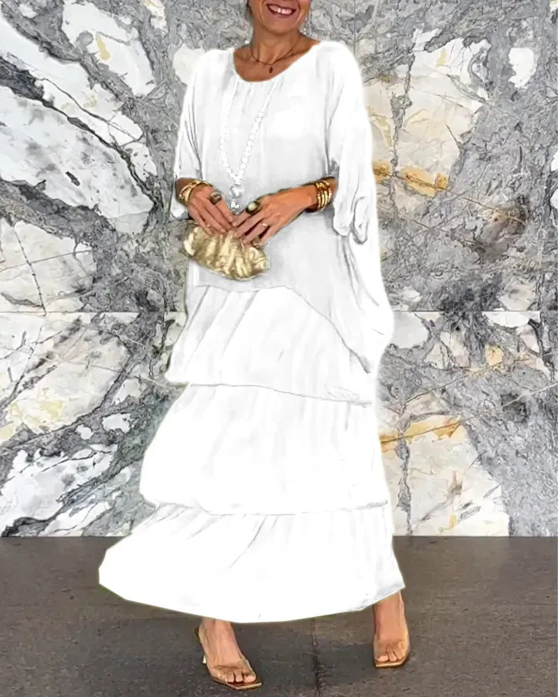 Layered Maxi Dress | Olive Green | Elegant and Airy for Warm Evenings
