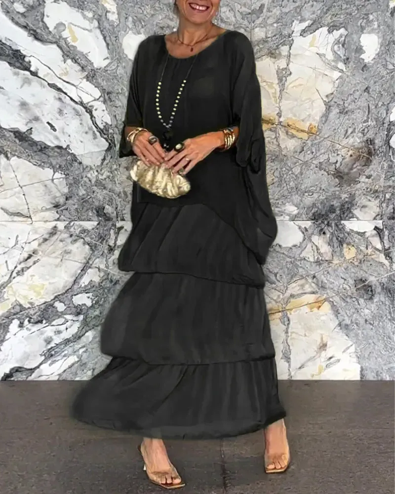 Layered Maxi Dress | Olive Green | Elegant and Airy for Warm Evenings