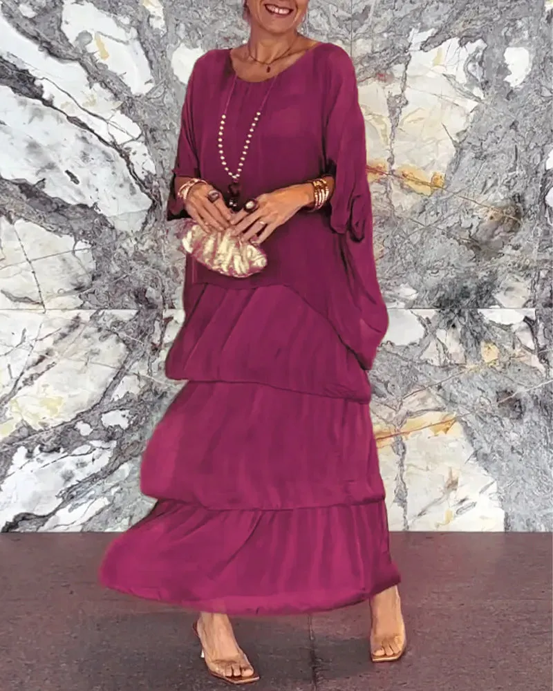 Layered Maxi Dress | Olive Green | Elegant and Airy for Warm Evenings