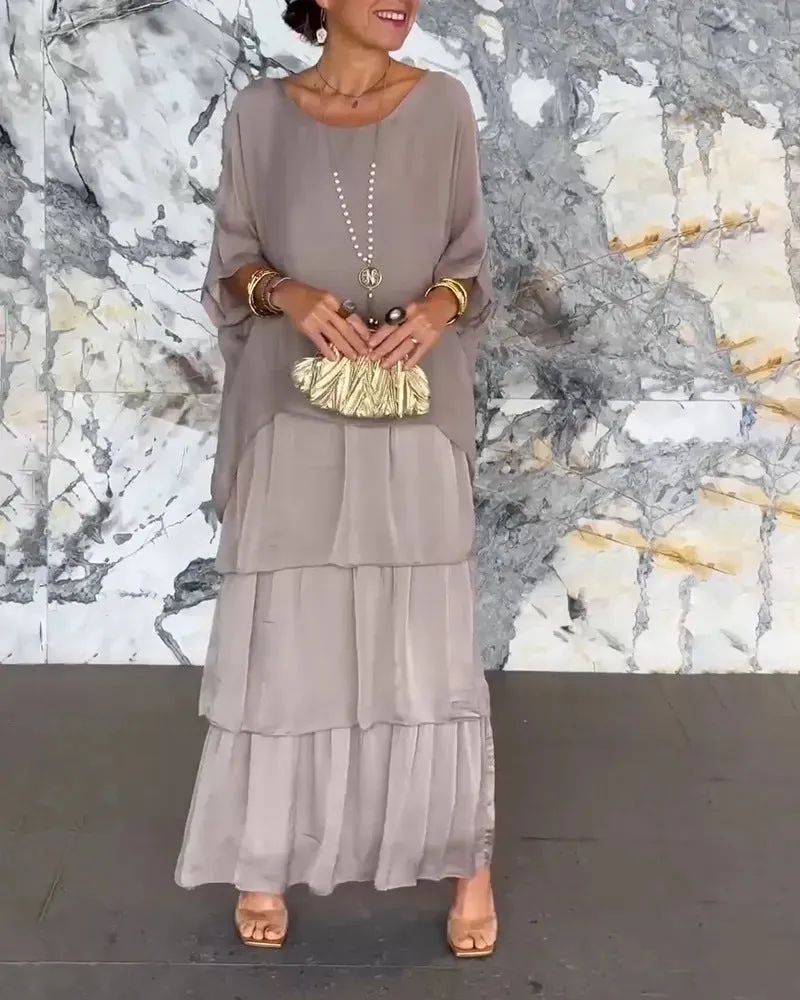 Layered Maxi Dress | Olive Green | Elegant and Airy for Warm Evenings