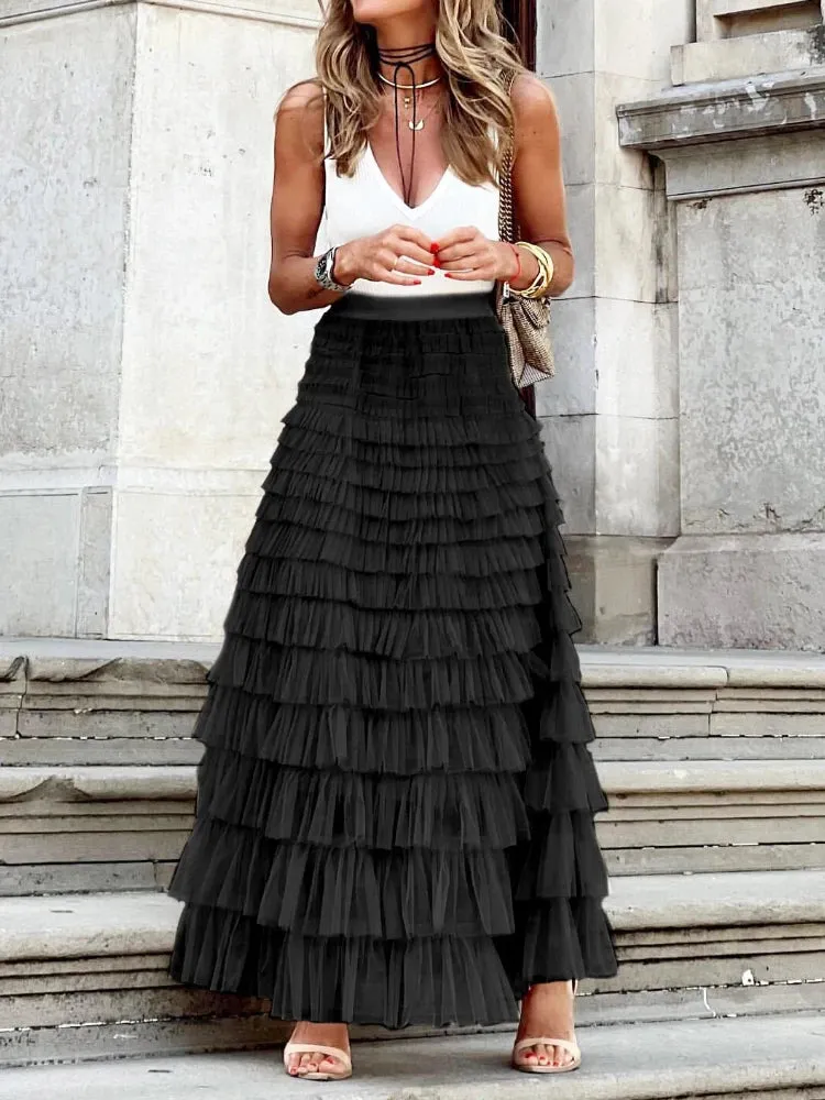Layered Tulle Maxi Skirt | Elegant & Flowy | High-Waisted Design