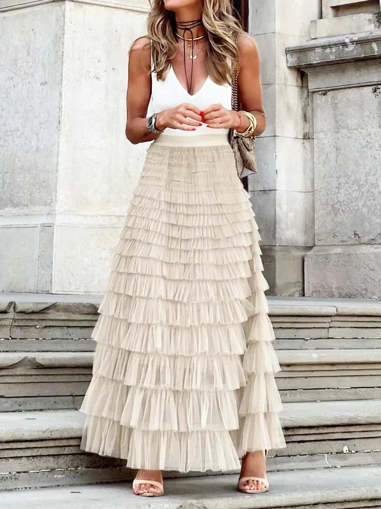 Layered Tulle Maxi Skirt | Elegant & Flowy | High-Waisted Design
