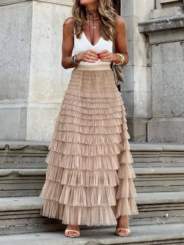 Layered Tulle Maxi Skirt | Elegant & Flowy | High-Waisted Design