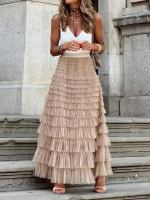 Layered Tulle Maxi Skirt | Elegant & Flowy | High-Waisted Design