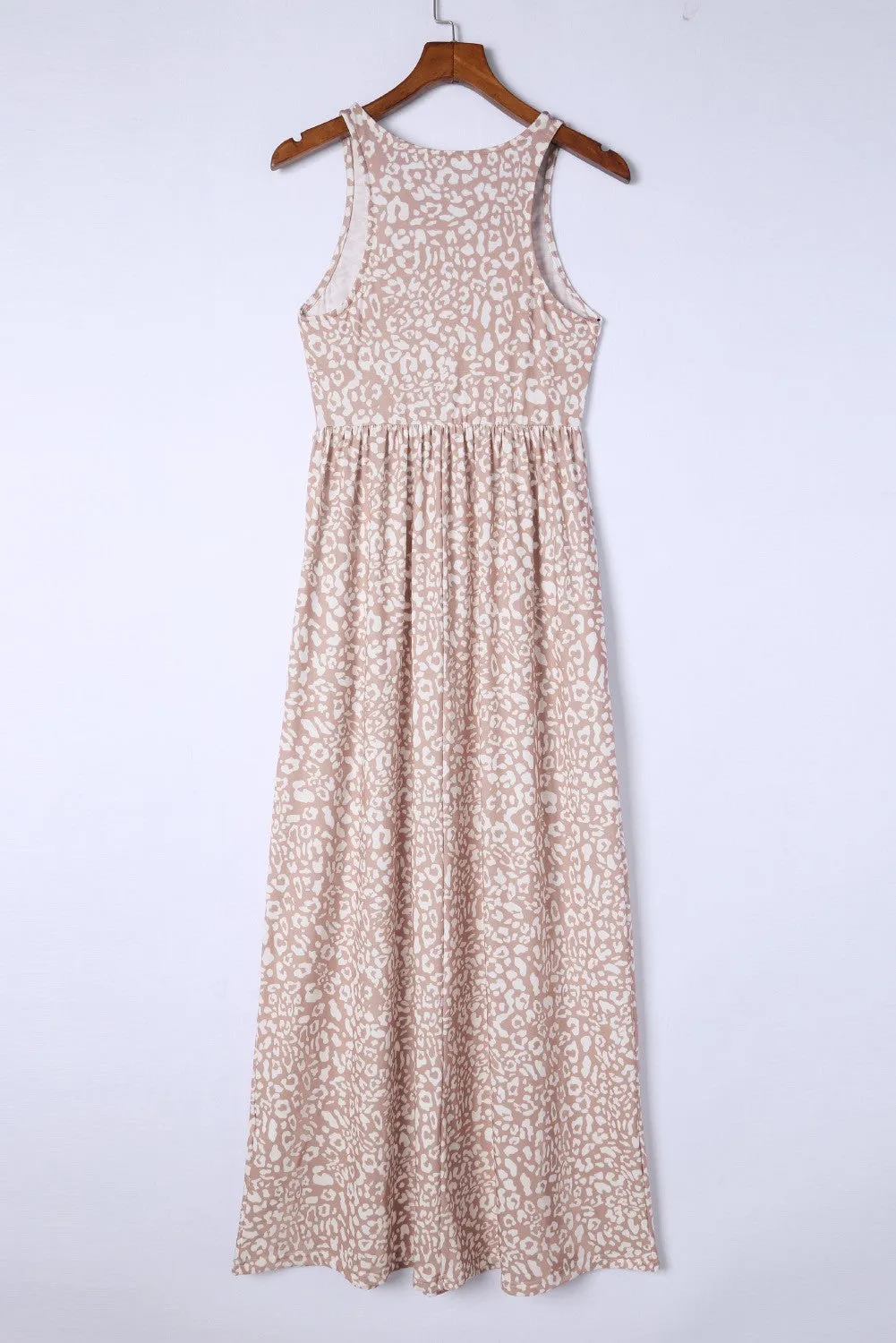 Leopard Print Sleeveless Maxi Dress with Pockets Fuchsia