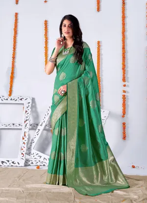 Light Green Embellished Banarasi Silk Saree