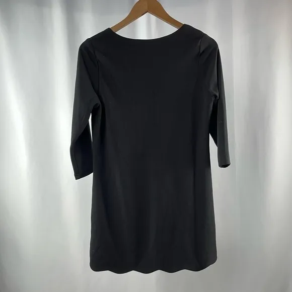 Lulus Love It All Three-Quarter Sleeve Scalloped Shift Dress in Black Size XS