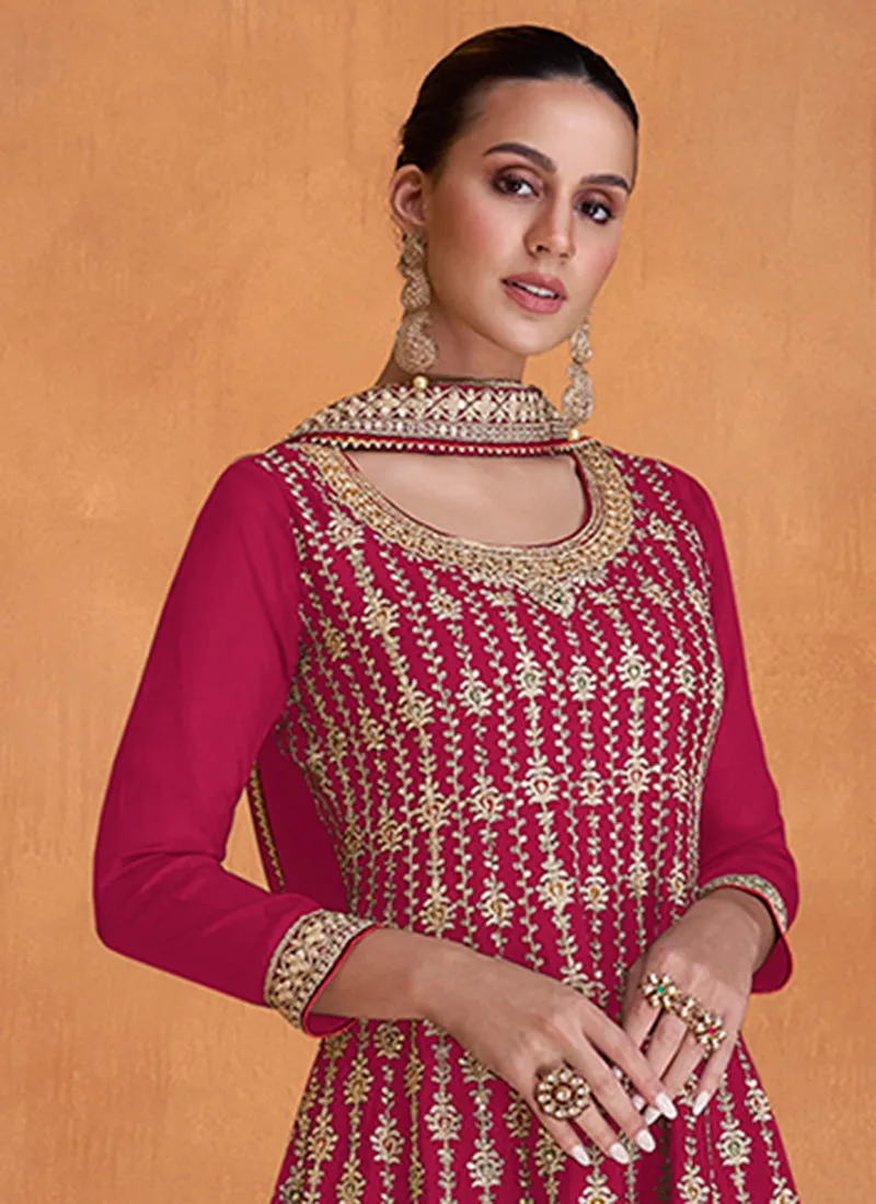 Magenta Multi Designer Embroidery Wedding Gharara Suit