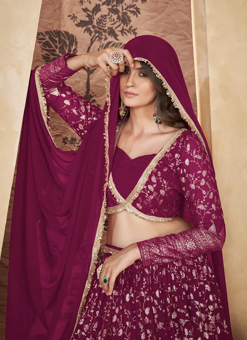 Magenta Multi Embroidery Wedding Lehenga Choli