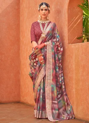 Maroon Multicoloured Brocade Weaved Handloom Silk Saree