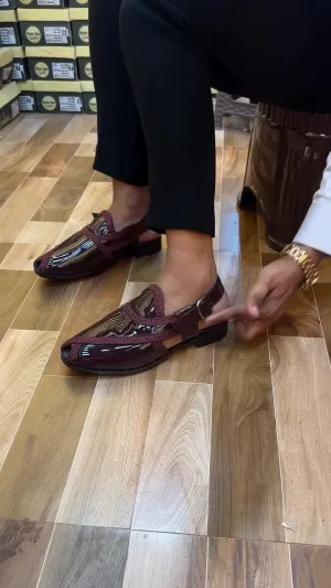 Men's Burgundy Leather Moccasin Shoes
