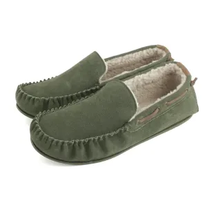 Men's Suede Moccasin Slippers In Olive