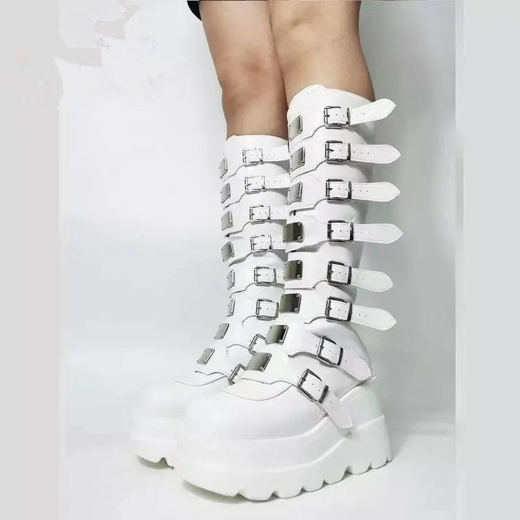 Metal Buckle With Platform High Leg Boot