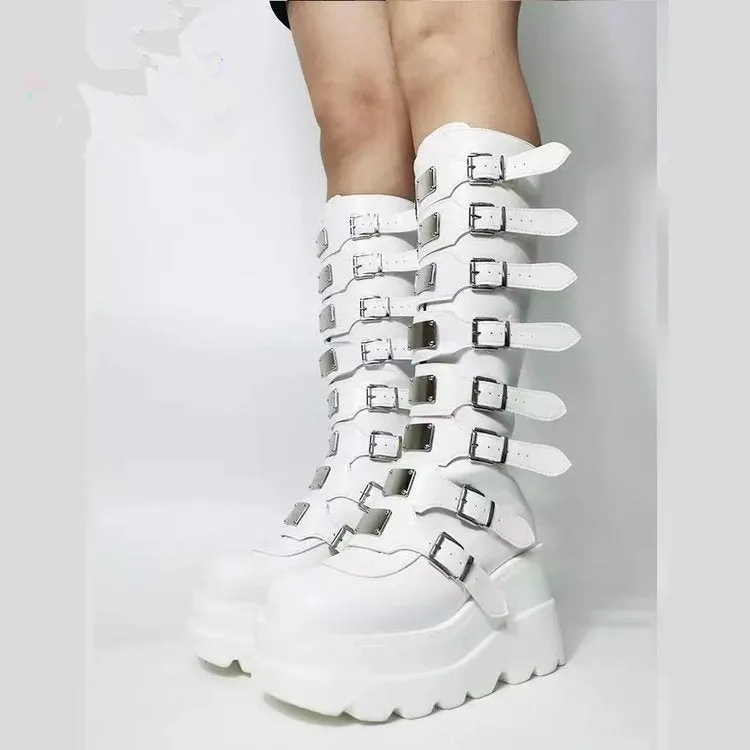 Metal Buckle With Platform High Leg Boot