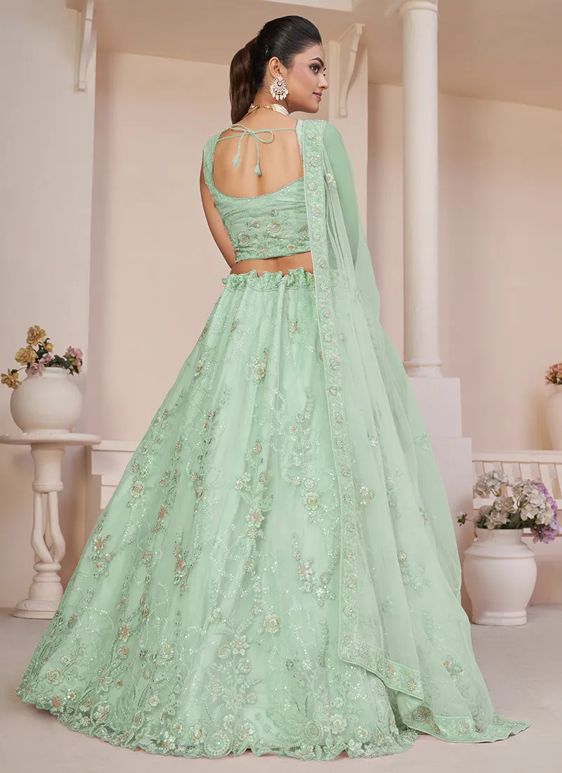Mint Green Sequence Embroidery Lehenga Choli