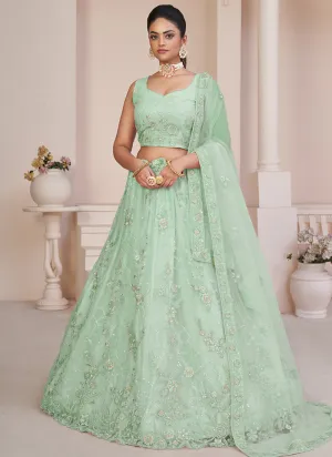 Mint Green Sequence Embroidery Lehenga Choli