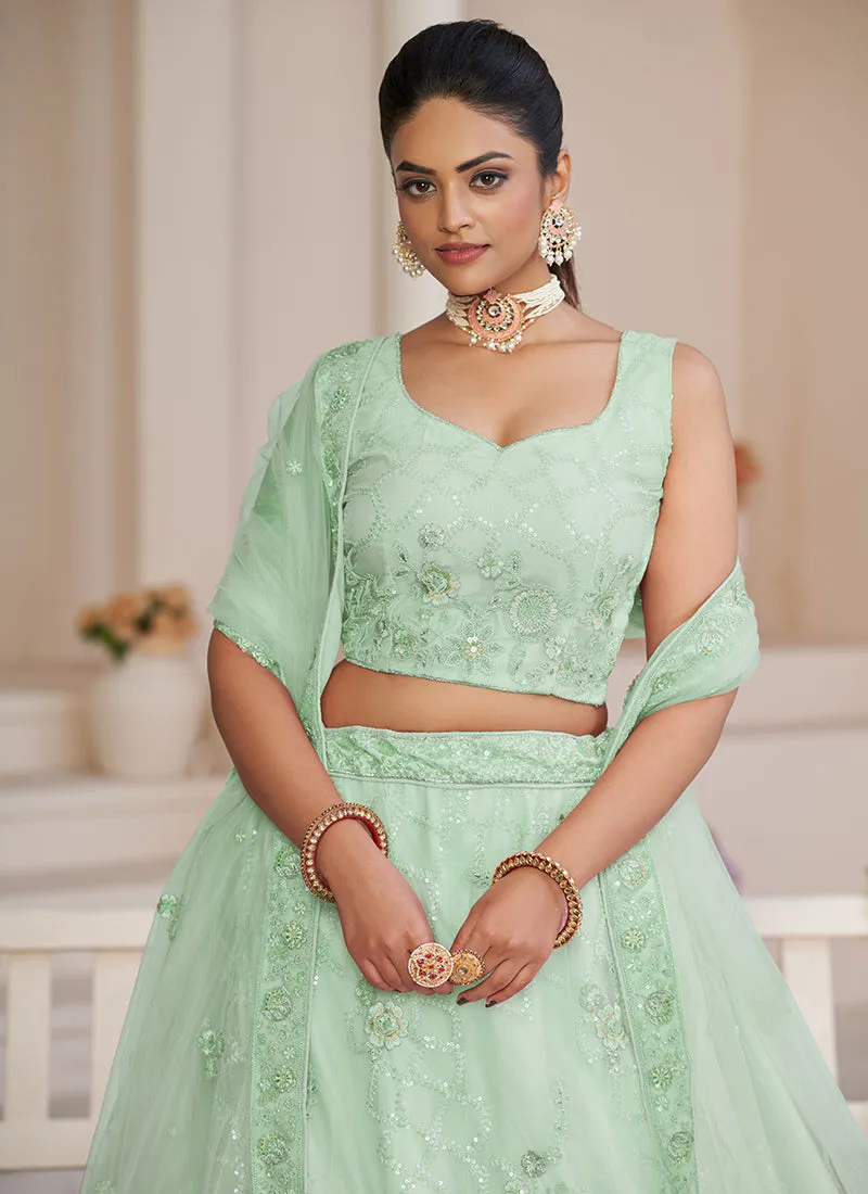 Mint Green Sequence Embroidery Lehenga Choli