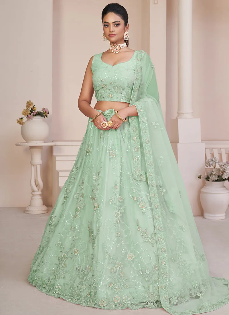 Mint Green Sequence Embroidery Lehenga Choli
