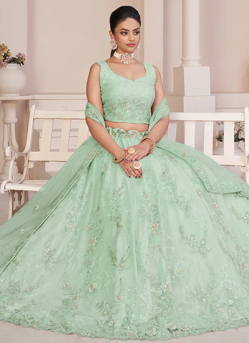 Mint Green Sequence Embroidery Lehenga Choli