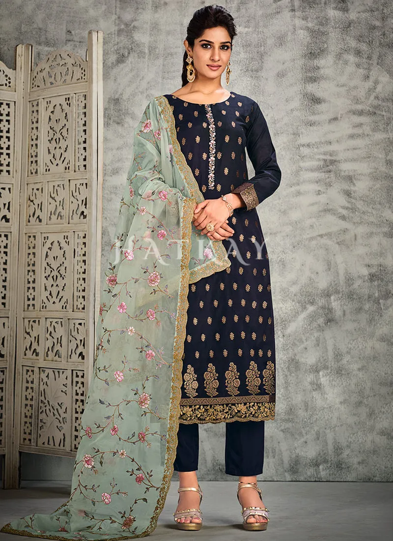Navy Blue Pakistani Pant Style Salwar Suit