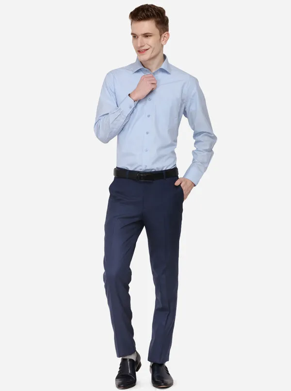 Navy Blue Solid Slim Fit Formal Trouser | Metal