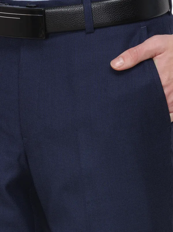 Navy Blue Solid Slim Fit Formal Trouser | Metal