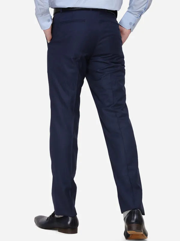 Navy Blue Solid Slim Fit Formal Trouser | Metal