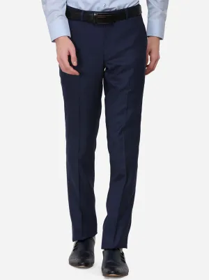 Navy Blue Solid Slim Fit Formal Trouser | Metal