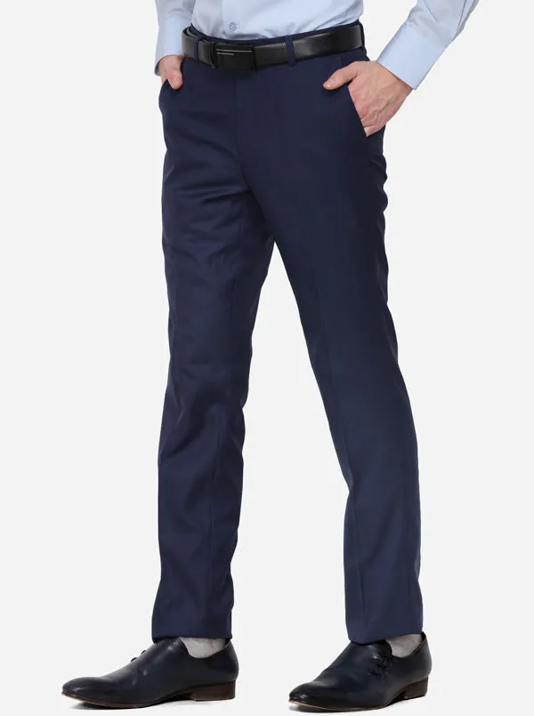 Navy Blue Solid Slim Fit Formal Trouser | Metal