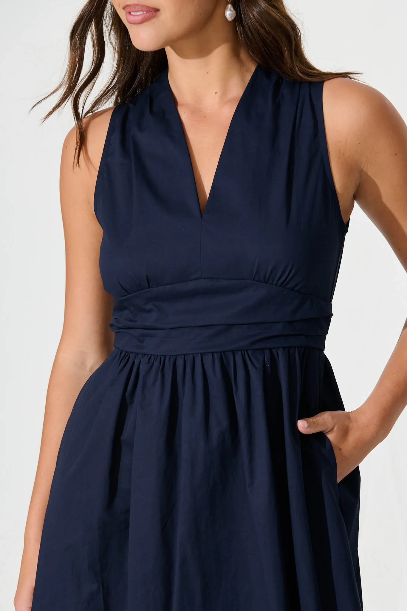 Navy Cotton Midi Dress - Odelle