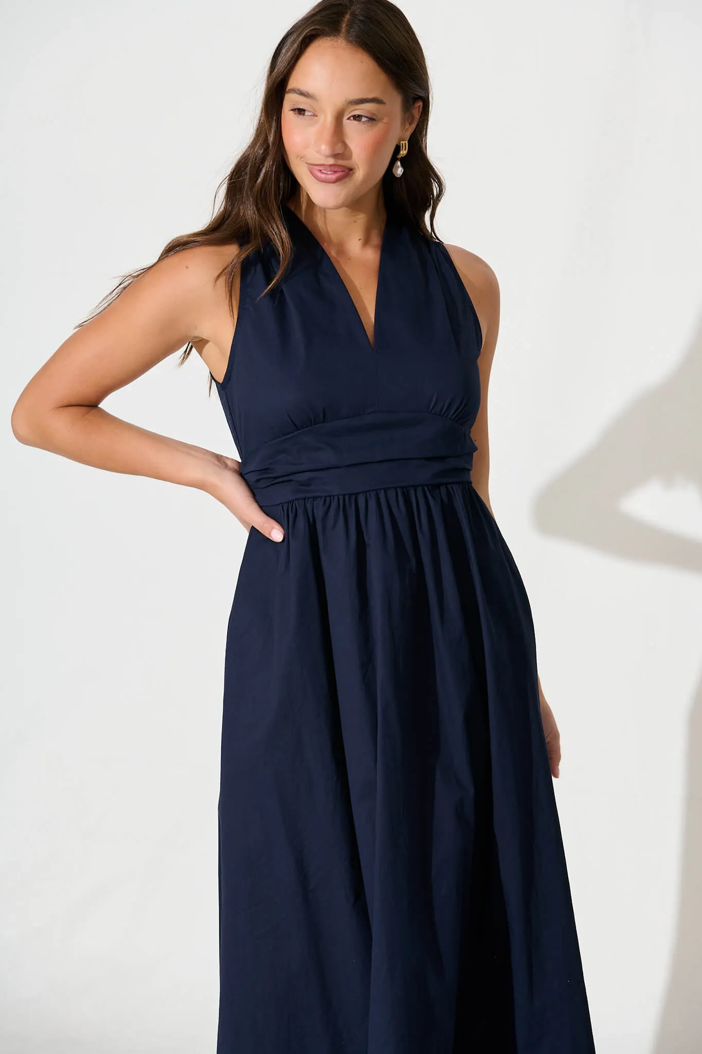 Navy Cotton Midi Dress - Odelle
