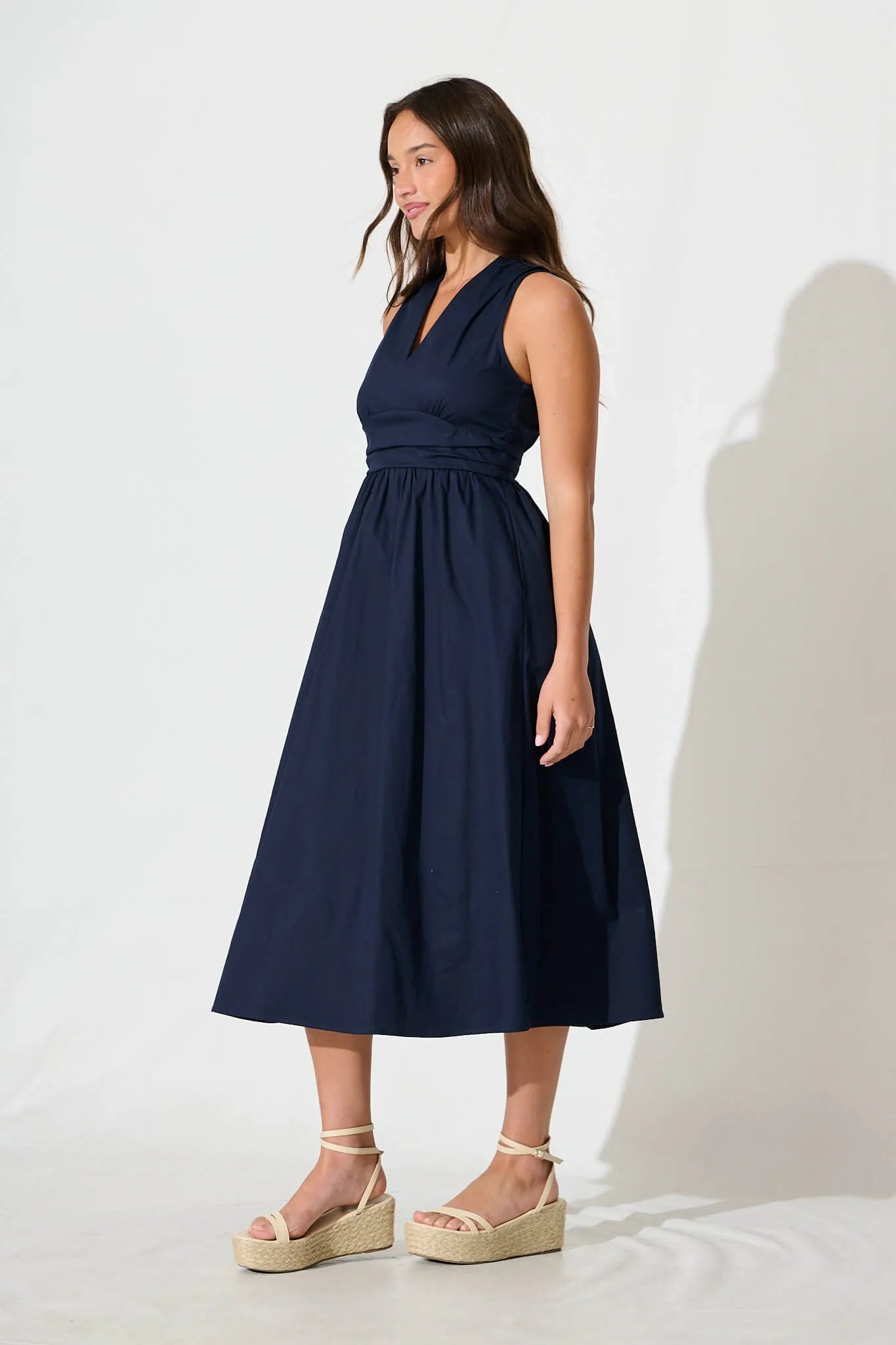 Navy Cotton Midi Dress - Odelle