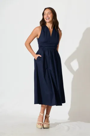Navy Cotton Midi Dress - Odelle