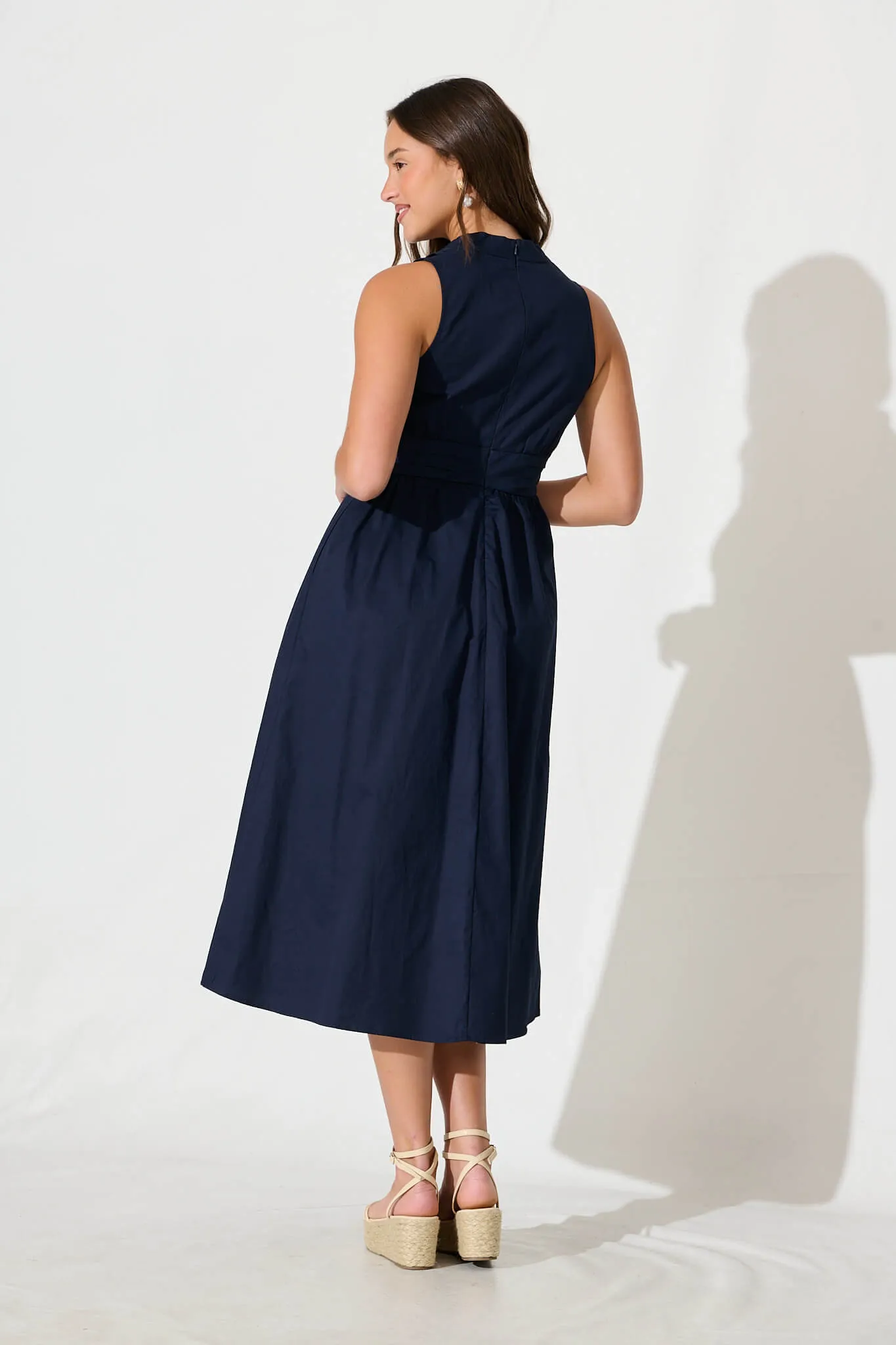 Navy Cotton Midi Dress - Odelle