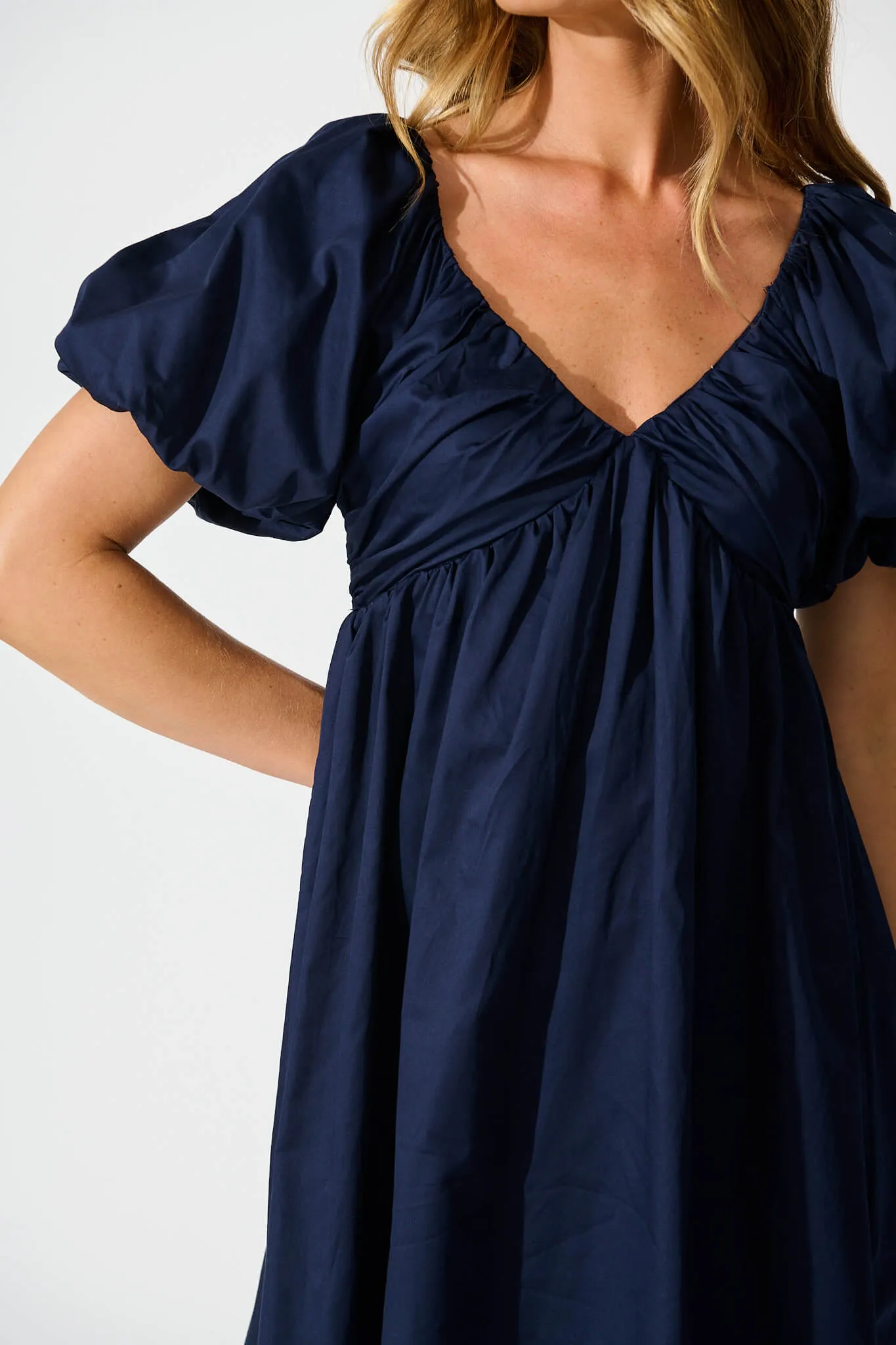Navy Cotton Sateen Santorini Dress