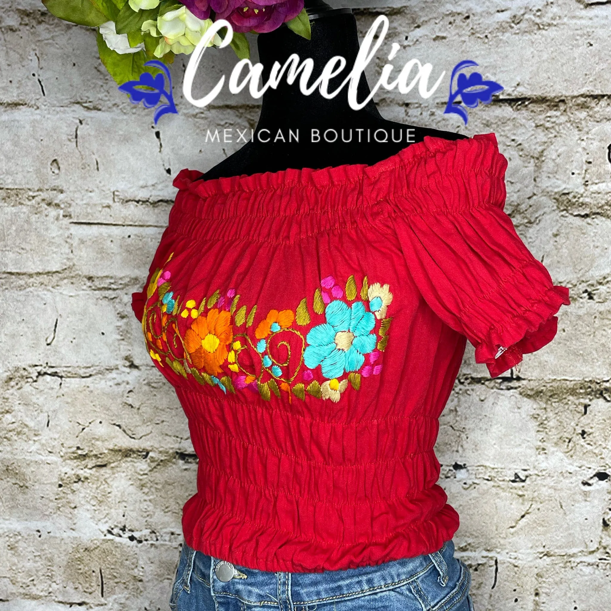 Off Shoulder Mexican Blouse Elastic Crop Top Rosie