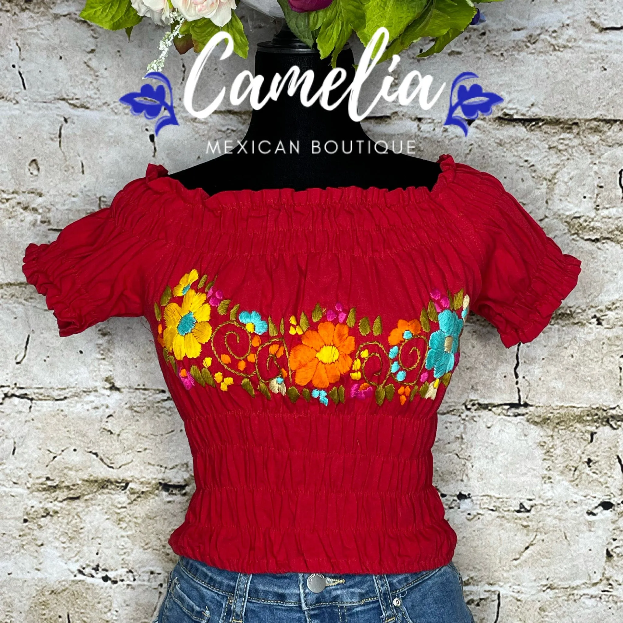 Off Shoulder Mexican Blouse Elastic Crop Top Rosie