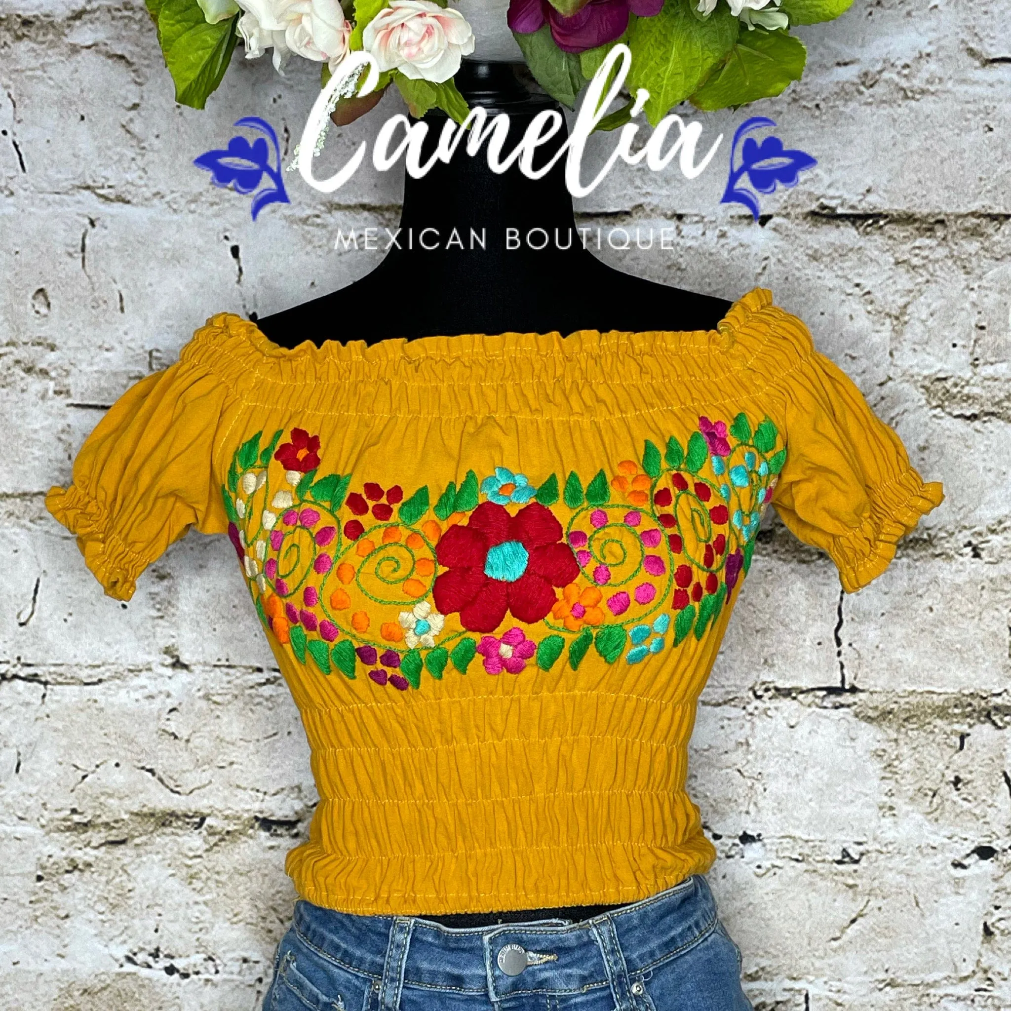 Off Shoulder Mexican Blouse Elastic Crop Top Rosie