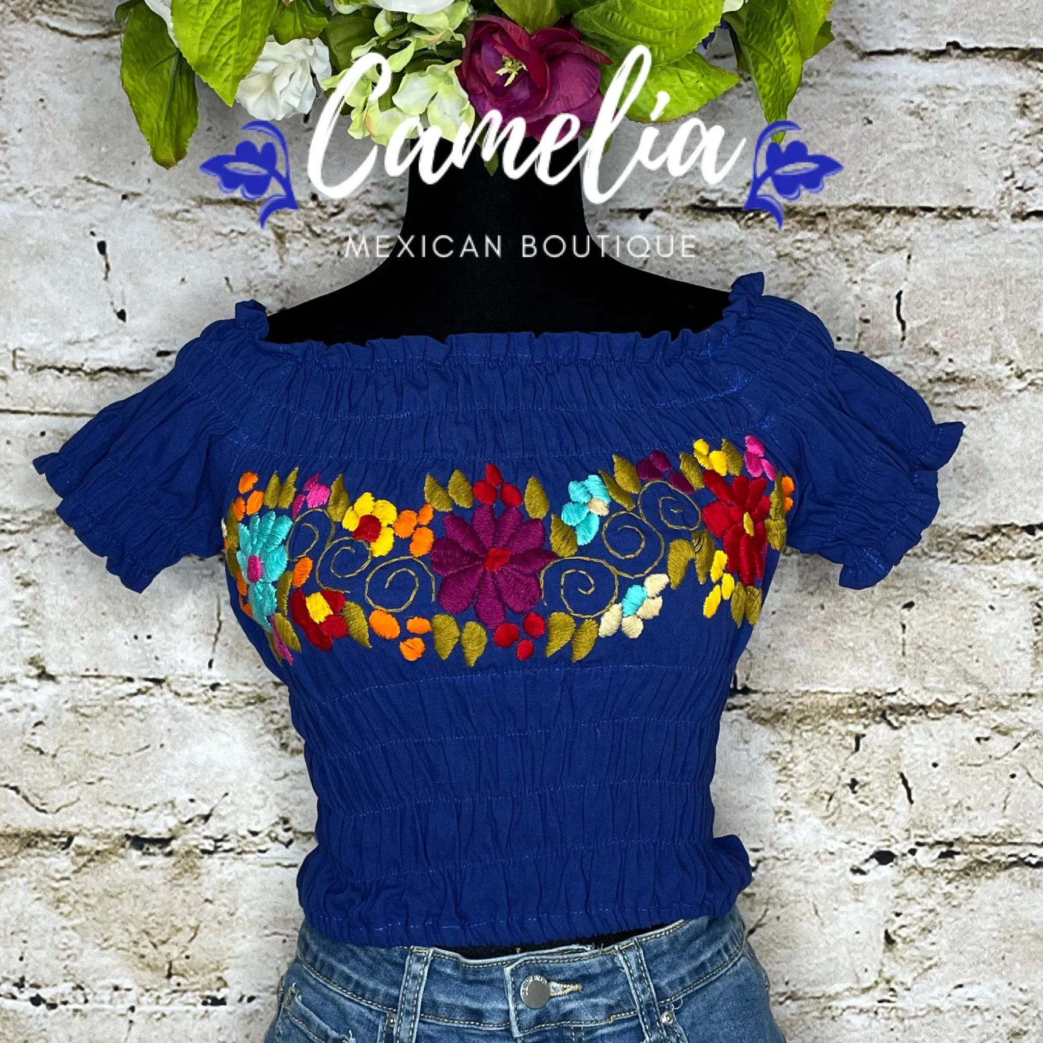 Off Shoulder Mexican Blouse Elastic Crop Top Rosie