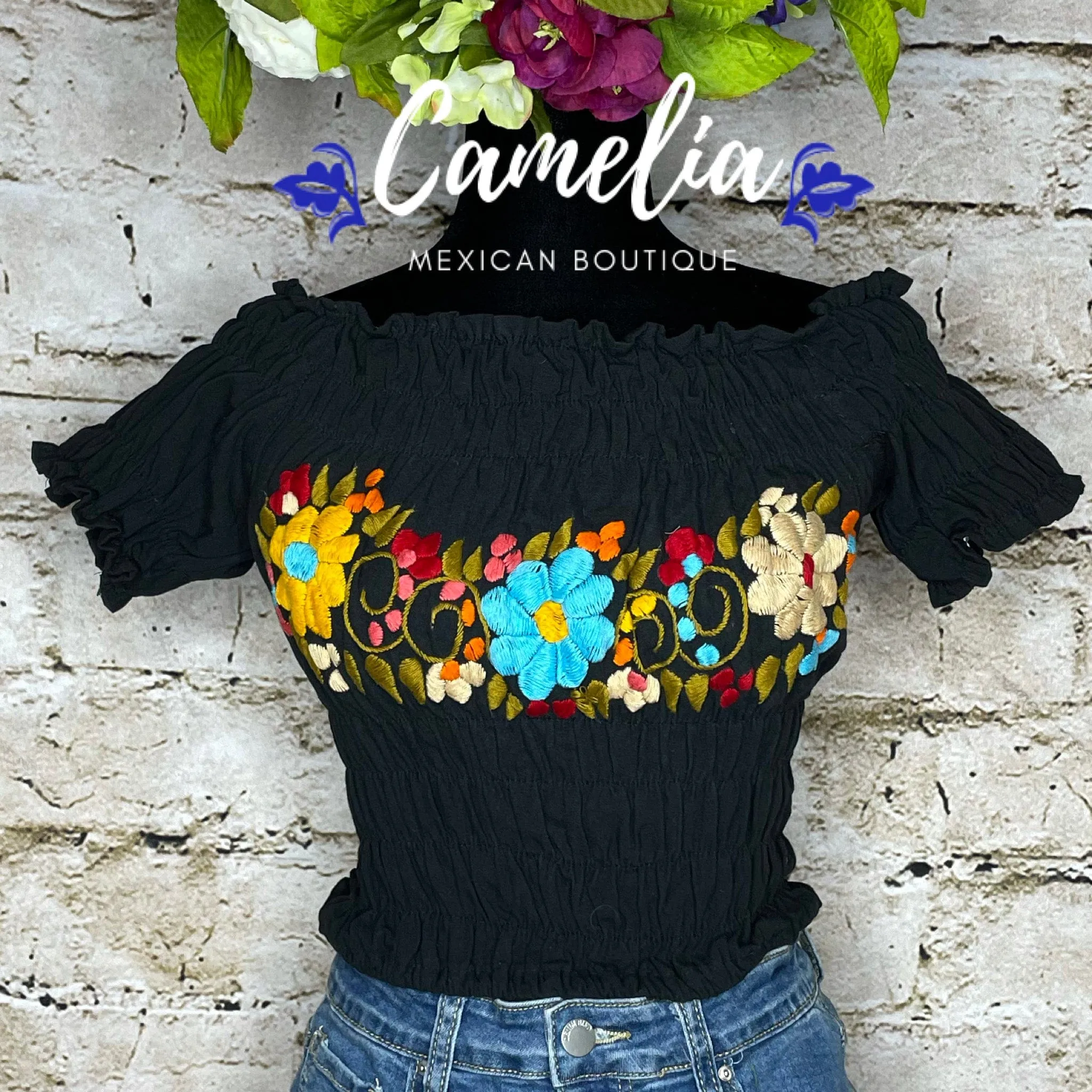 Off Shoulder Mexican Blouse Elastic Crop Top Rosie