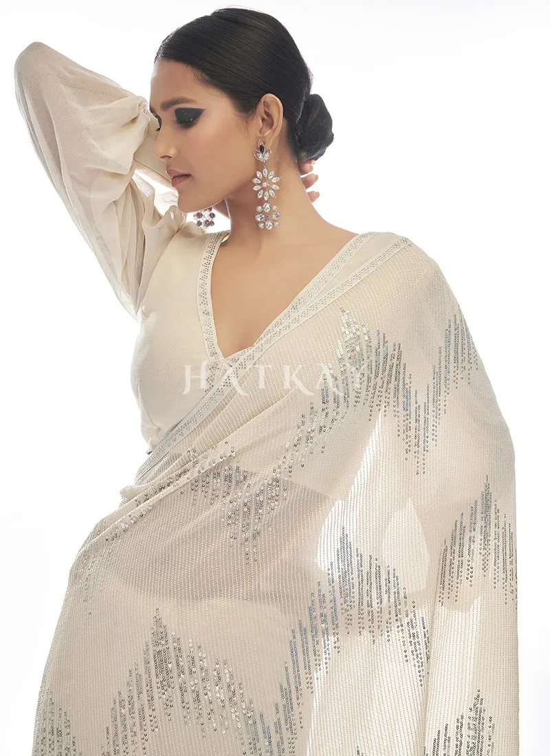 Off White Sequence Embellished Bridesmaid Saree