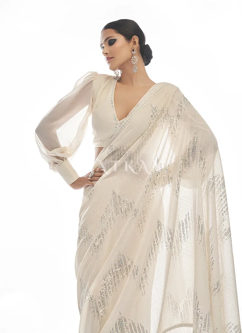 Off White Sequence Embellished Bridesmaid Saree