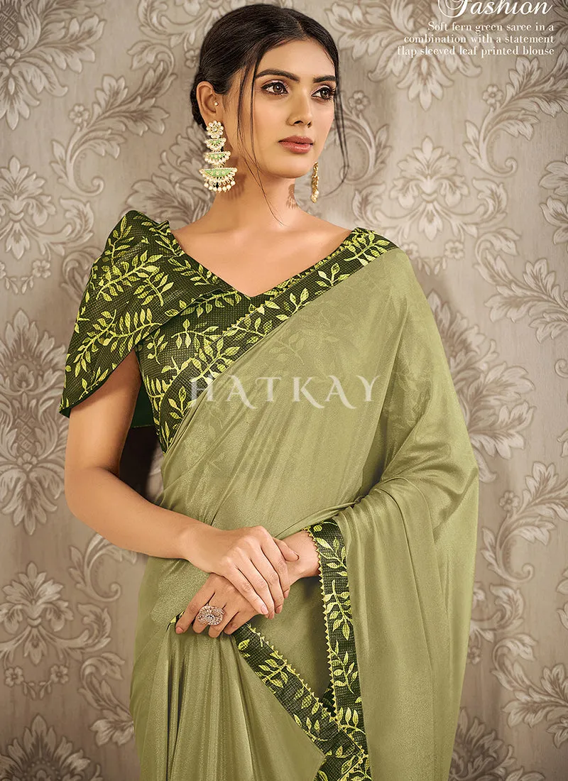 Olive Green Digital Printed Silk Georgette Saree