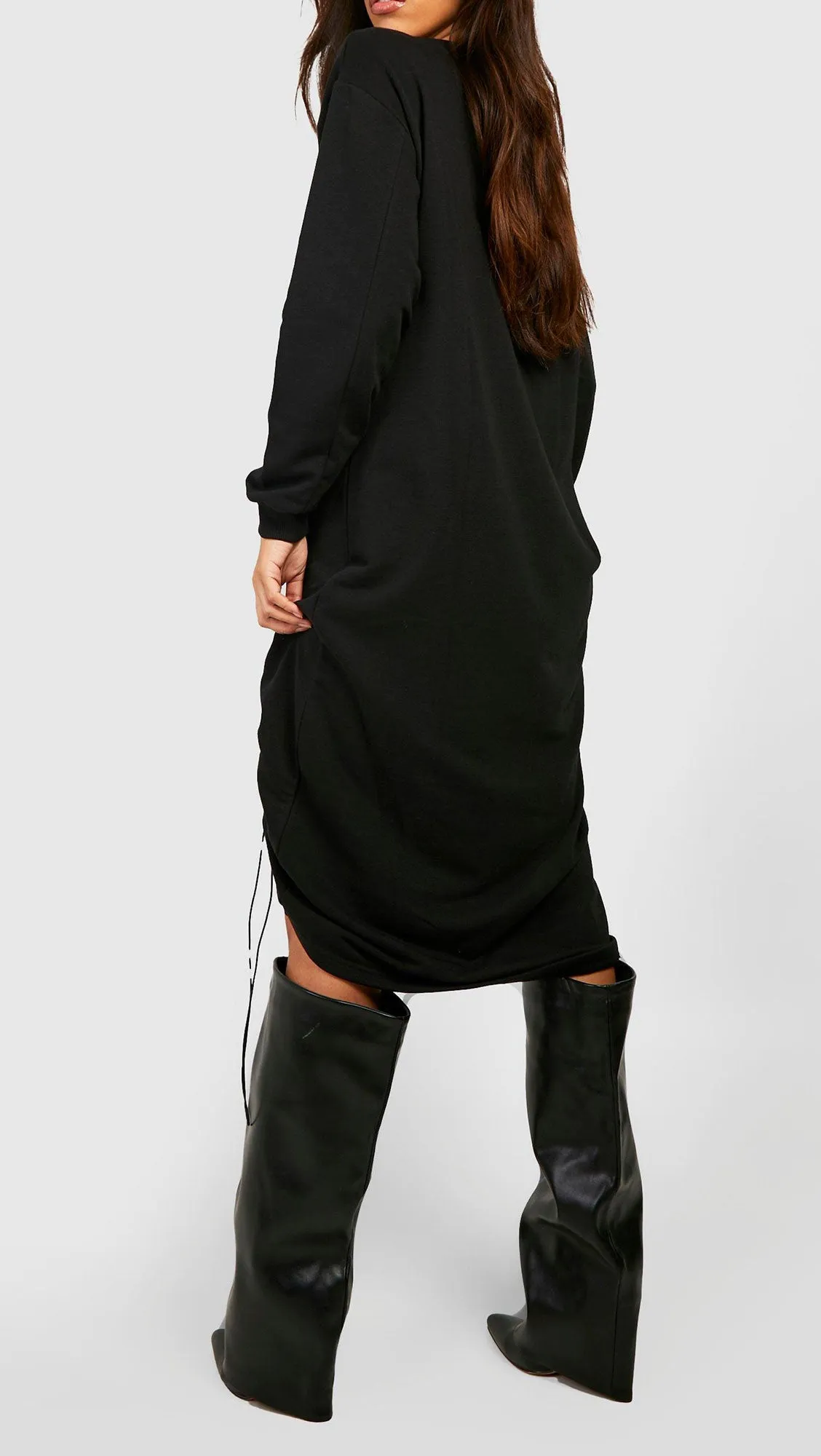 OVERSIZED RUCHED SIDE MIDI SWEATER DRESS